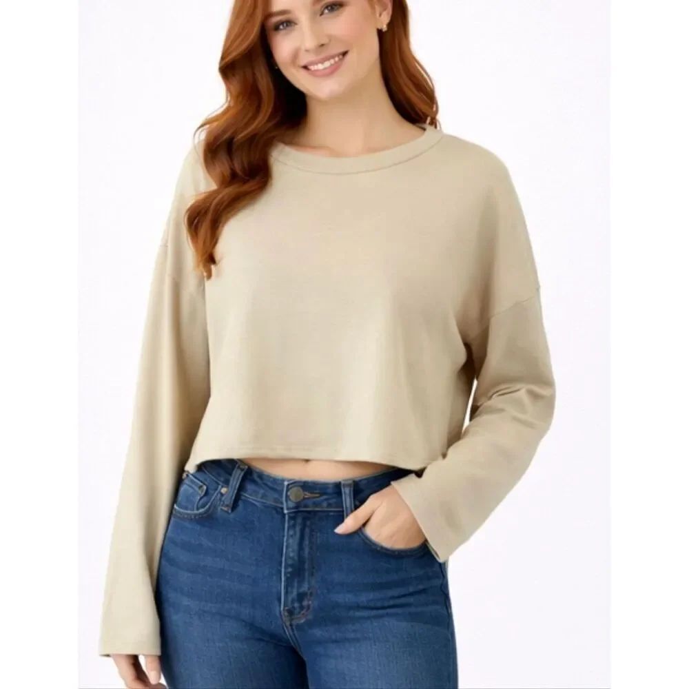 Peyton Valley crop ivory pullover sweatshirt m